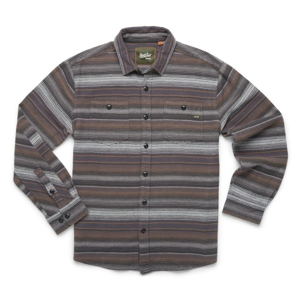 Howler Brothers Mens Rodanthe Flannel Shirt in Skyline Stripe Sangria‎ - Medium